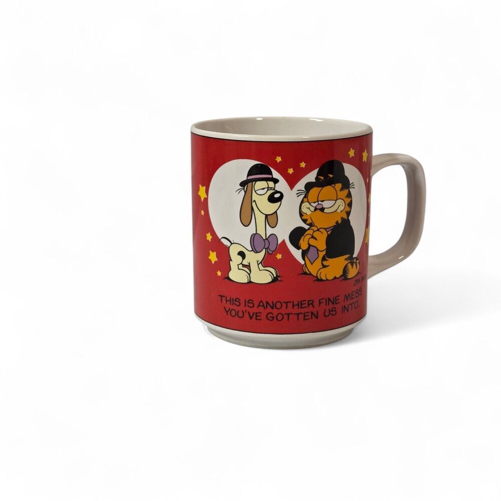 Vintage Garfield Odie Mug Enesco 1978 Laurel Hardy “Another Fine Mess” Cup